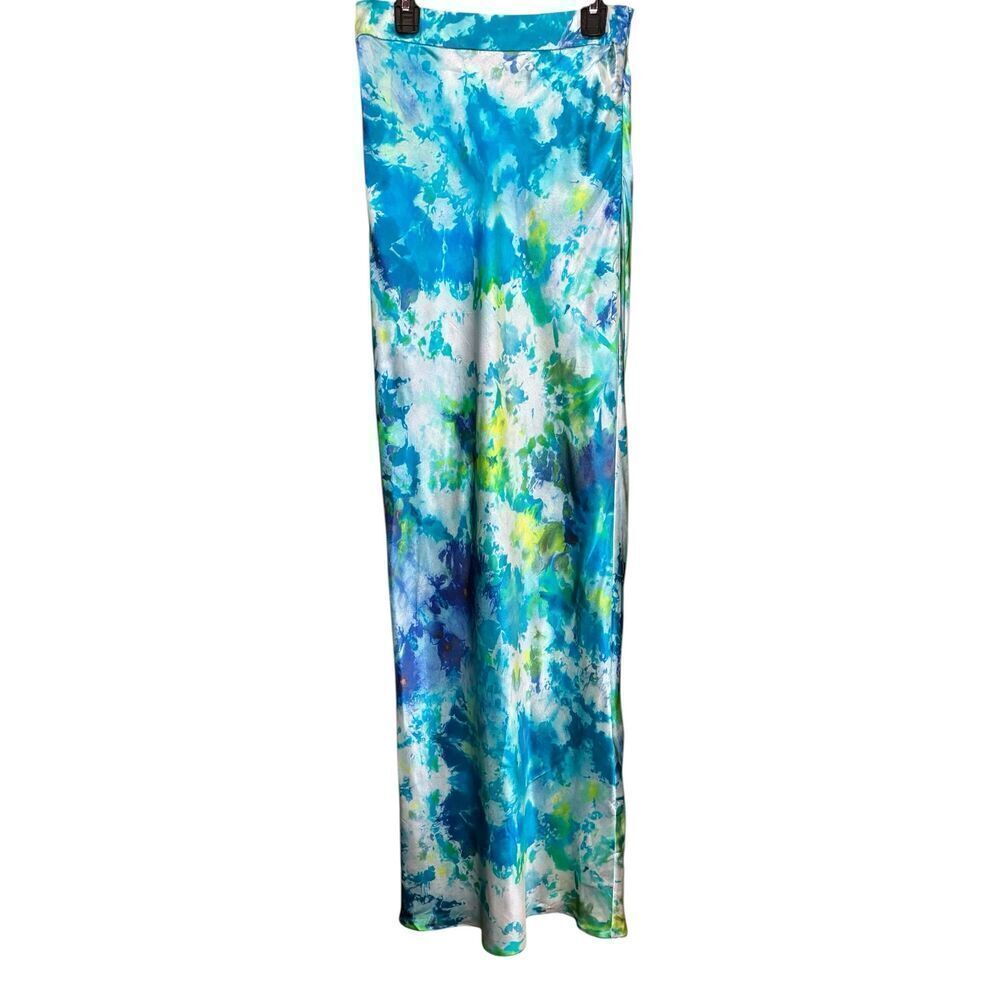 Alejandra Alonso Rojas Blue Marble Print 100% Silk Bias Maxi Skirt NWT Size 2